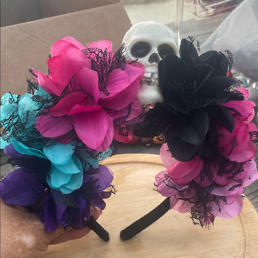 Vibrant Floral Skull Hairbands